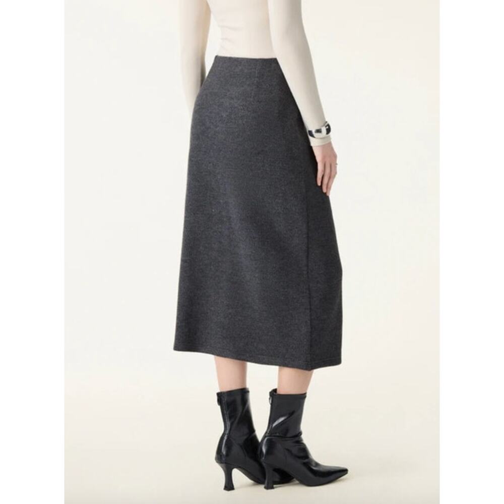OGL Skirt Size M NEW Ribbed H-line Pull-on Midi Skirt Heather Black Gray - Picture 2 of 12